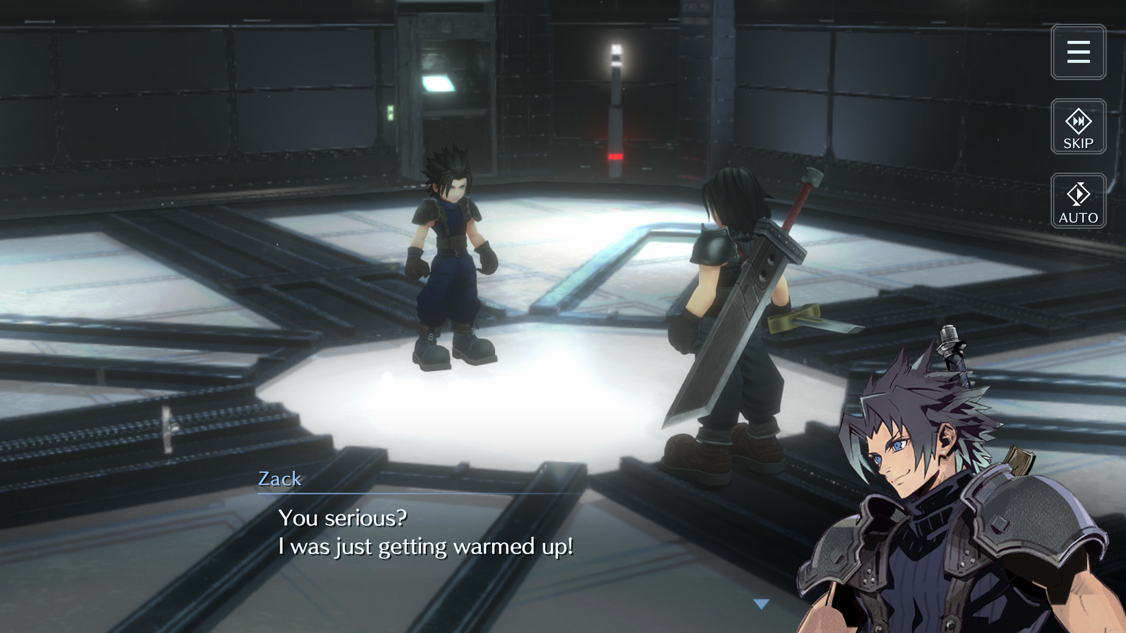 Zack Fair and Angeal in a Shinra simulator in Final Fantasy 7: Ever Crisis